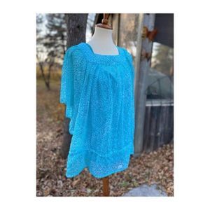 Pure Alfred Sung Sheer Blouse Top Blue White Flutter Sleeve Sz 3XL